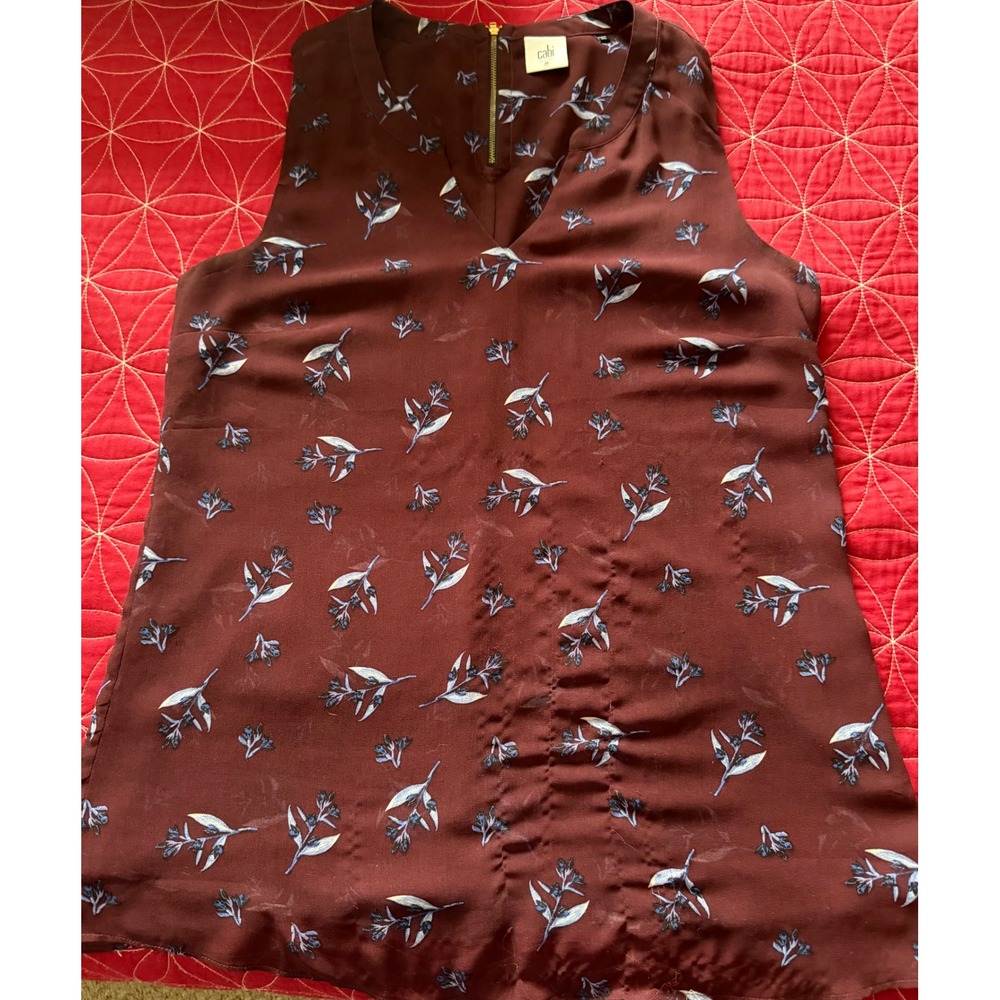 Cabi Burgundy Floral Sleeveless V-Neck Blouse Back Zip Style 3444 Mens‎ Medium